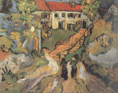 Vincent Van Gogh Village Street and Step in Auvers with Two Figures (nn04) China oil painting art